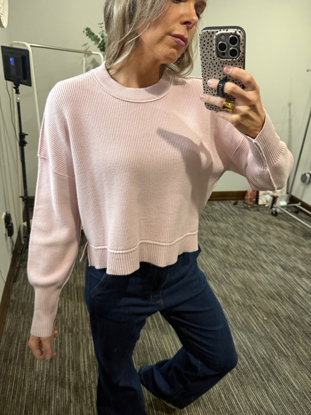 Light Pink Women's Cropped Crewneck Sweater